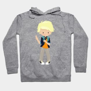 Rock Boy, Blond Hair, Band Singer, Microphone Hoodie